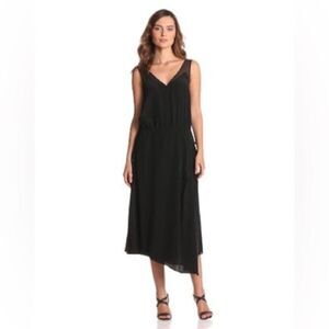 Tracy Reese Women's Silk Sleeveless Draped Skirt Dress Chiffon Neckline Black L